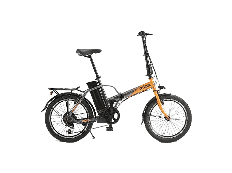 Bicicleta plegable - Nilox eBike J1 PRO, Motor 250 W, 25 km/h, Auotonomía 40 km, Ruedas 20", Peso máx 100 kg, Negro/Naranja