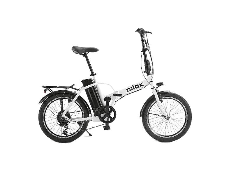 Bicicleta plegable - Nilox eBike J1 PRO, Motor 250 W, 25 km/h, Auotonomía 40 km, Ruedas 20", Peso máx 100 kg, Blanco