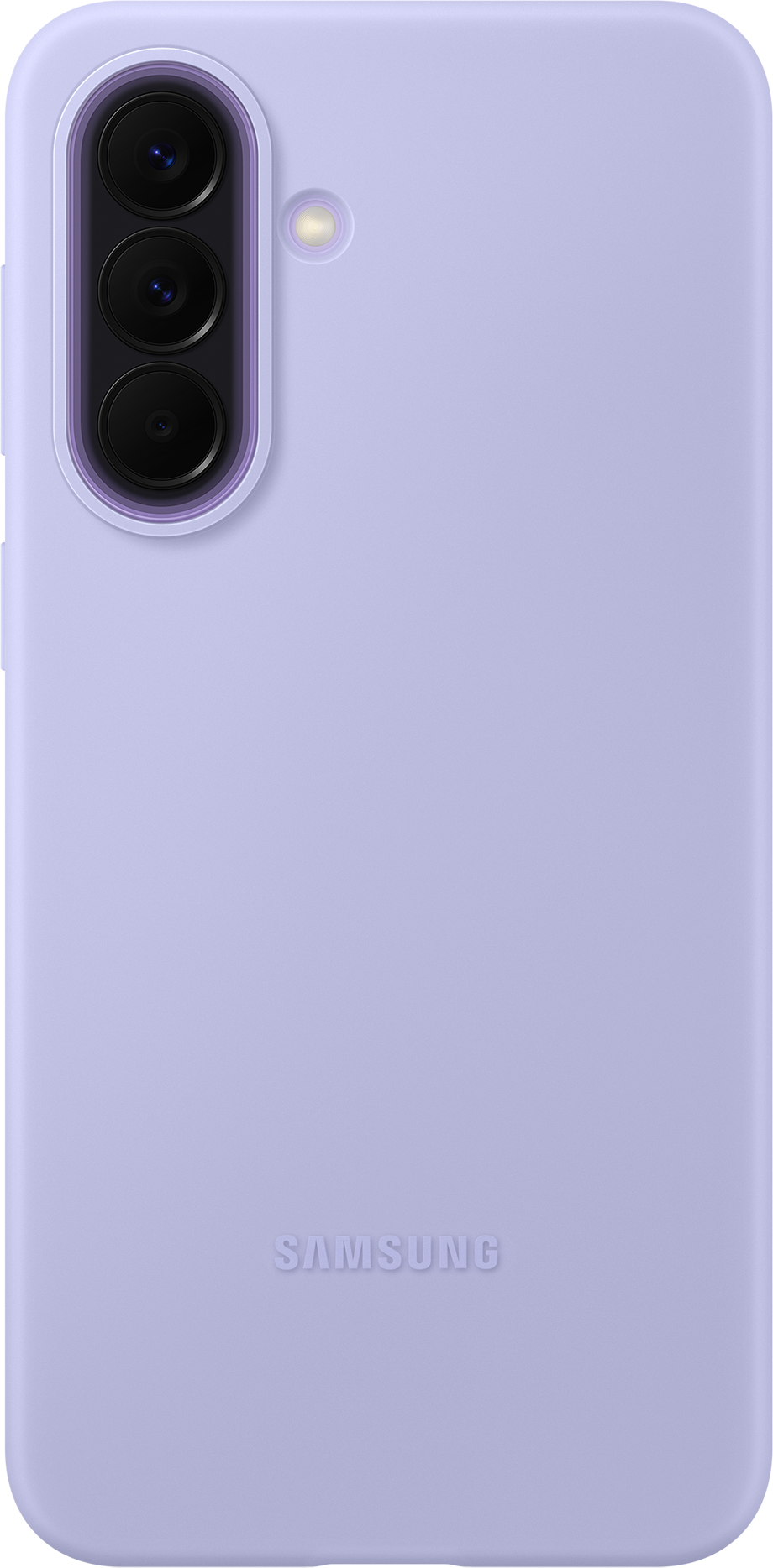 Custodia viola Samsung con tre fotocamere e flash.