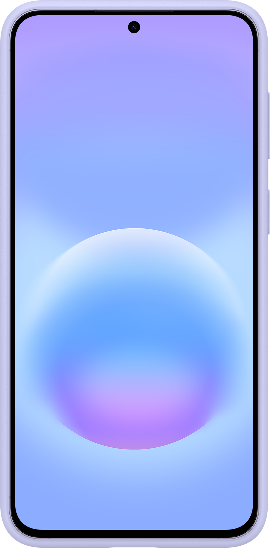 Uno smartphone con sfondo sfumato viola-blu e un cerchio luminoso.