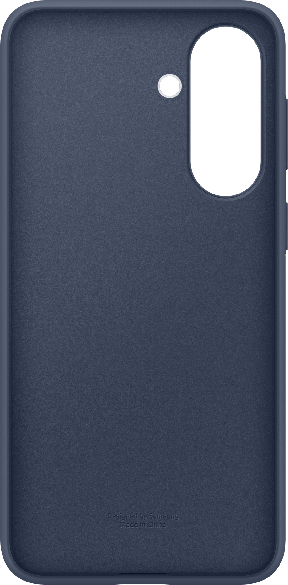 Coque de téléphone bleu foncé avec découpe caméra et logo Samsung.