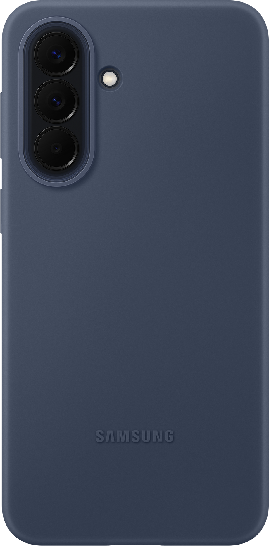 Coque de téléphone bleu foncé avec trois objectifs et flash.