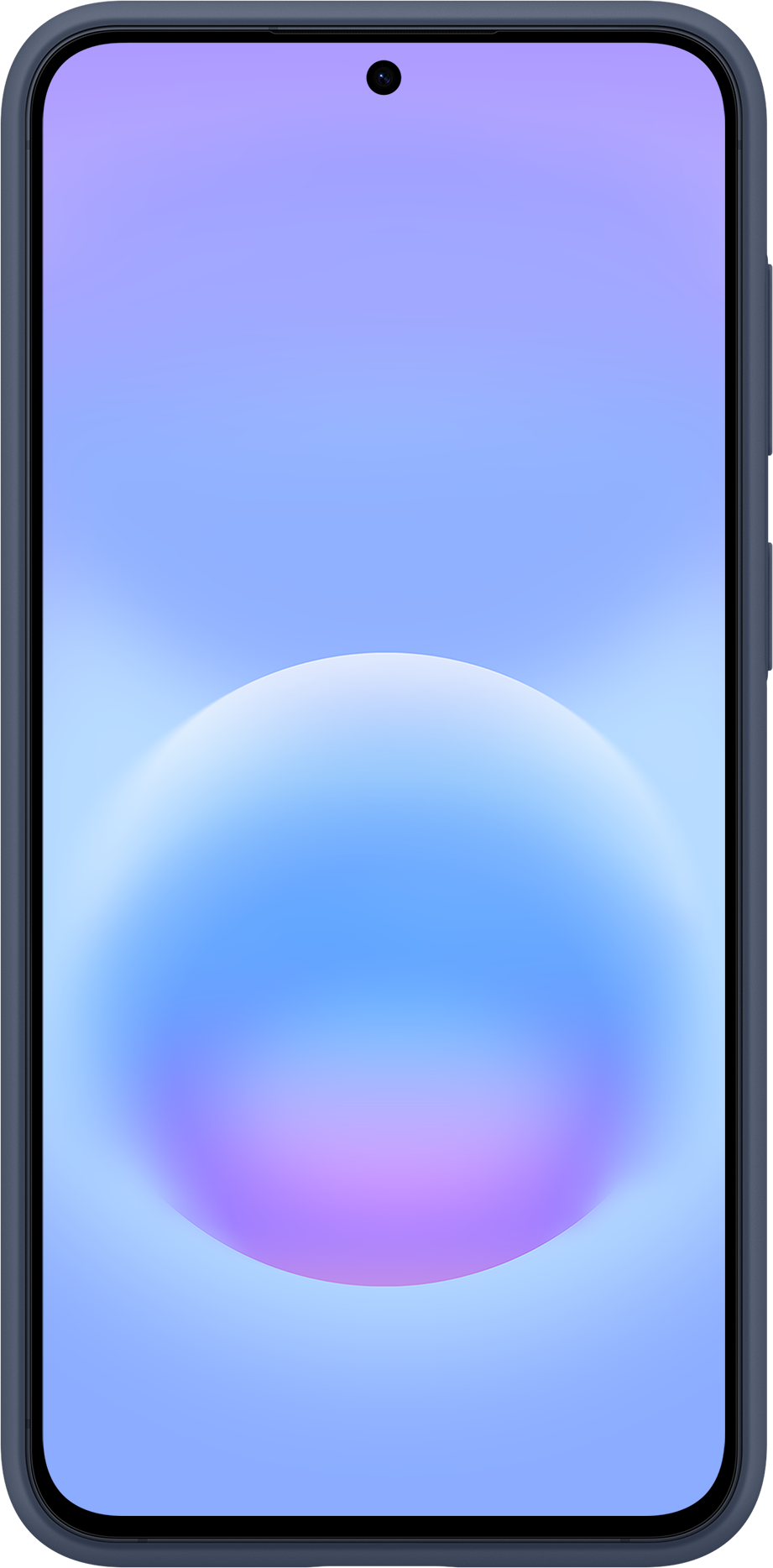 Un smartphone avec un fond bleu clair et violet.