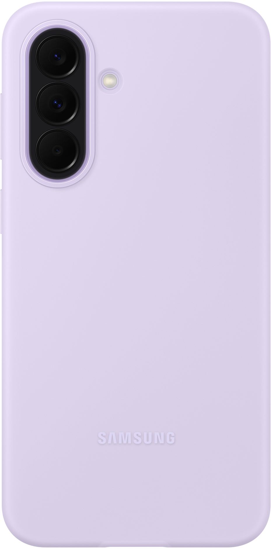 Uno smartphone Samsung viola con tre fotocamere e flash.