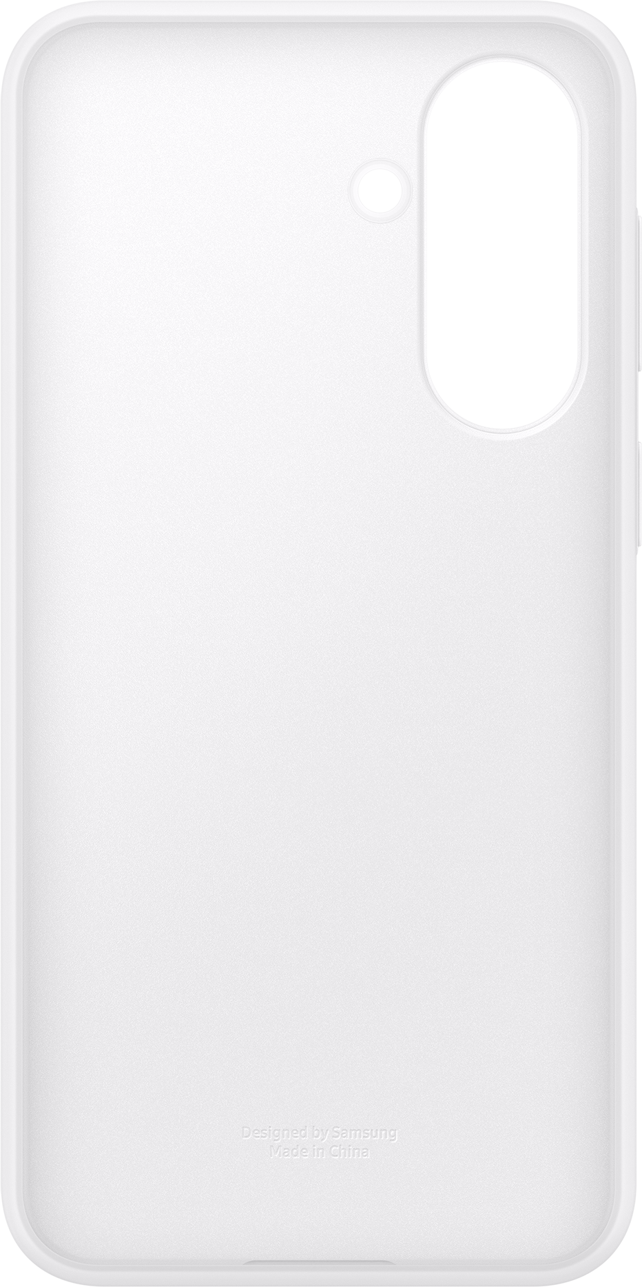 Custodia bianca per telefono con ritaglio fotocamera e logo Samsung.