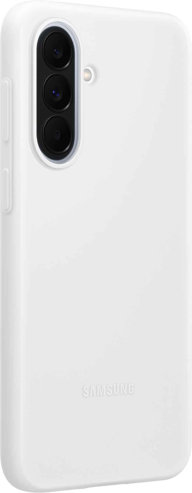 Custodia bianca per telefono con tre fotocamere e flash.