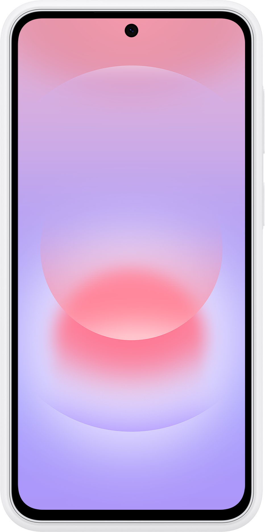 Uno smartphone con uno sfondo sfumato rosa e viola e fotocamera frontale.