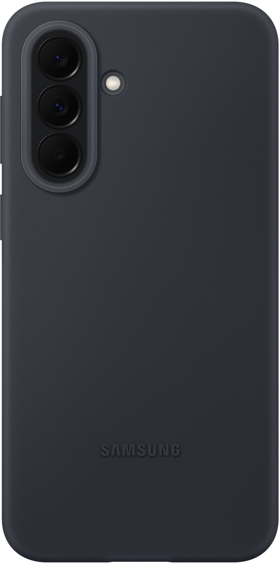 Cover grigio scuro per telefono con tre obiettivi e flash.