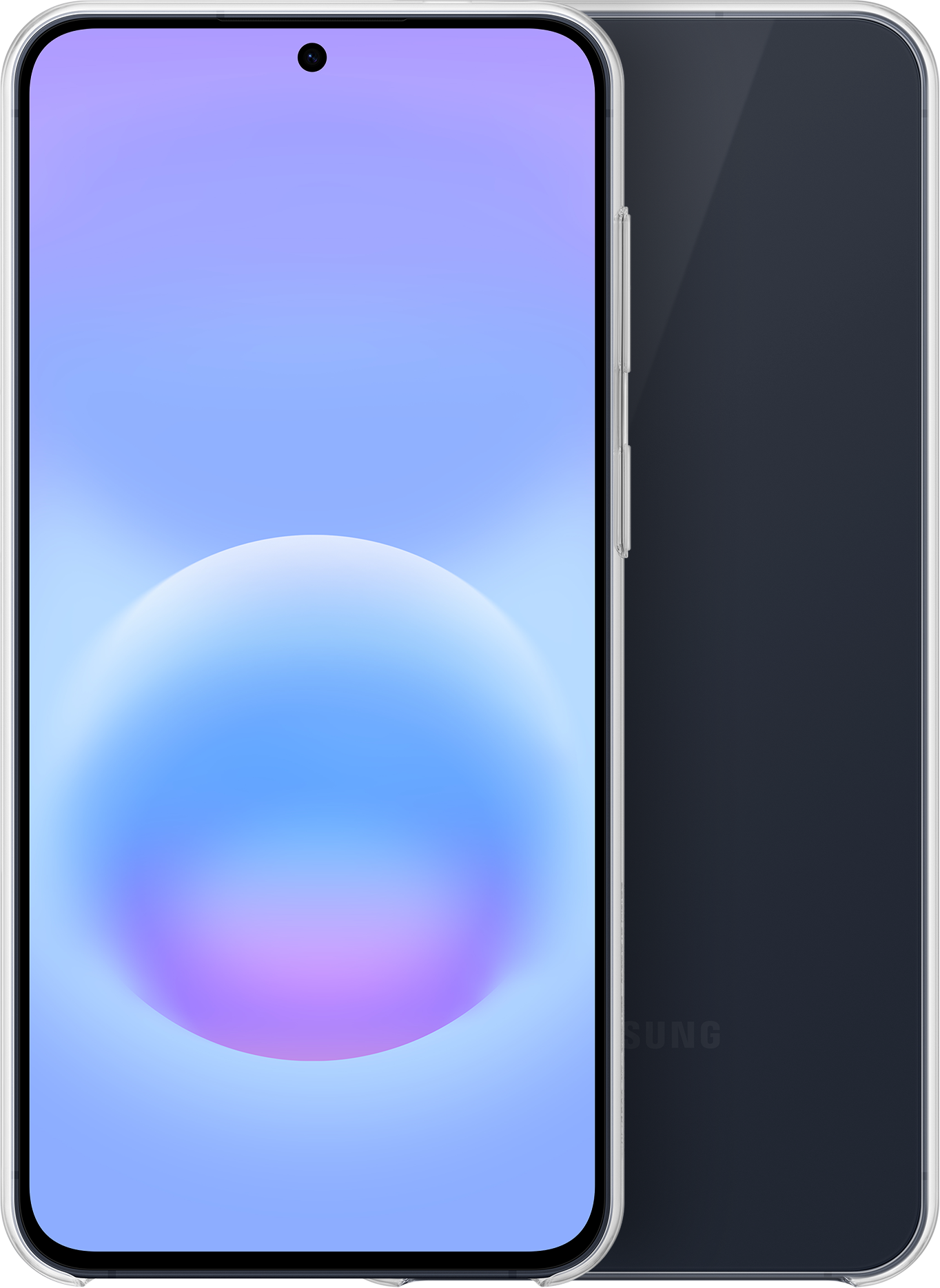 Uno smartphone scuro con un gradiente blu e viola sullo schermo.