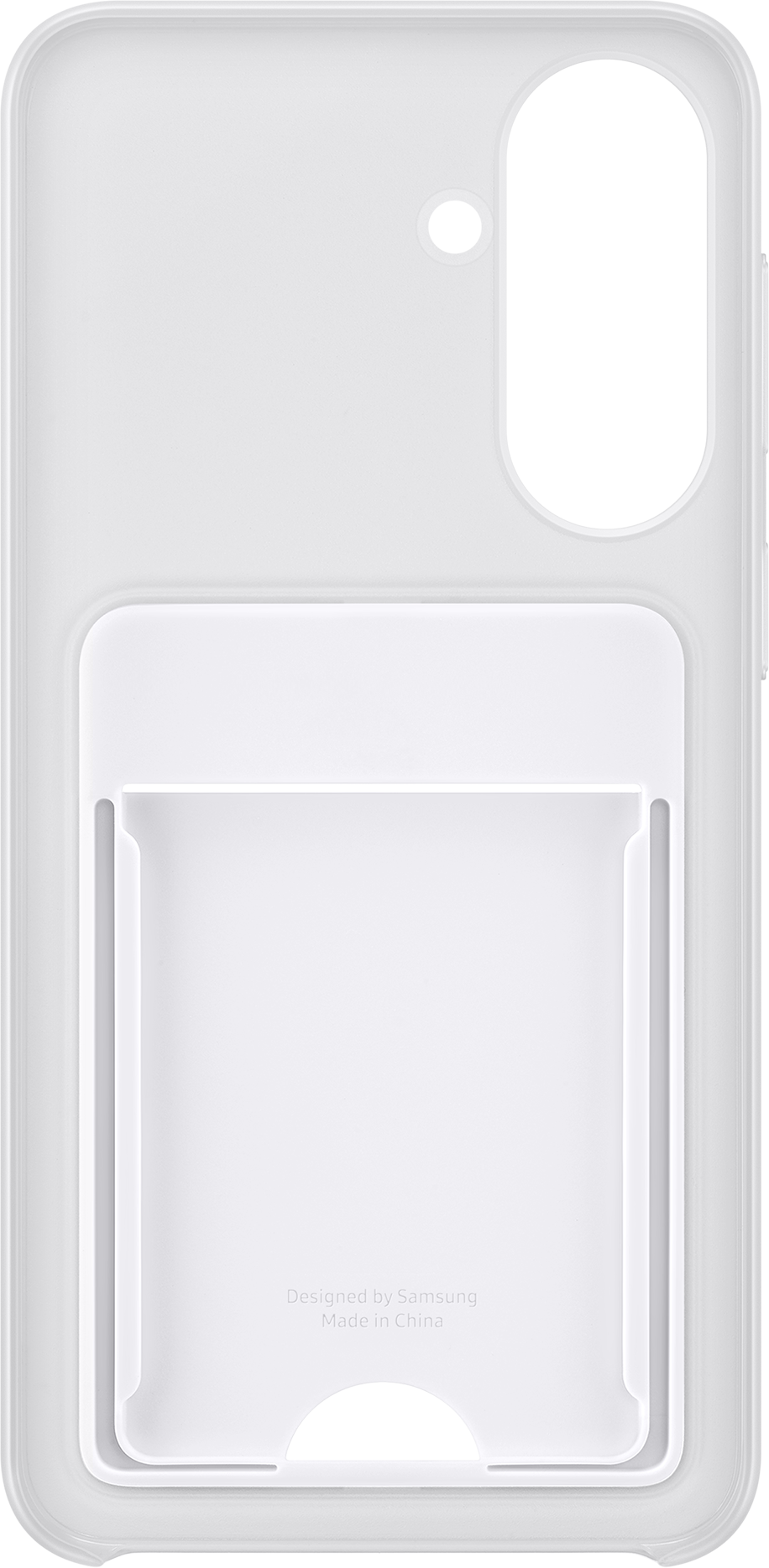 Custodia bianca per telefono con slot per carte e ritaglio fotocamera.