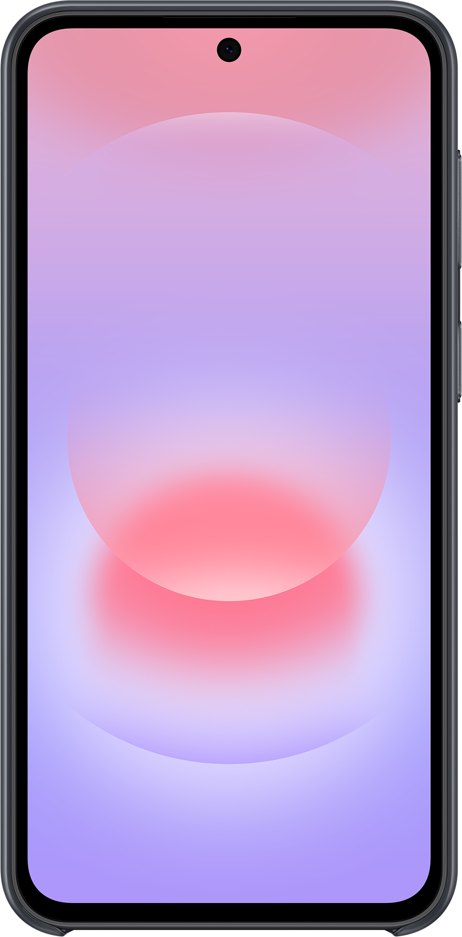 Un smartphone avec un fond dégradé violet et rose et une découpe pour appareil photo.