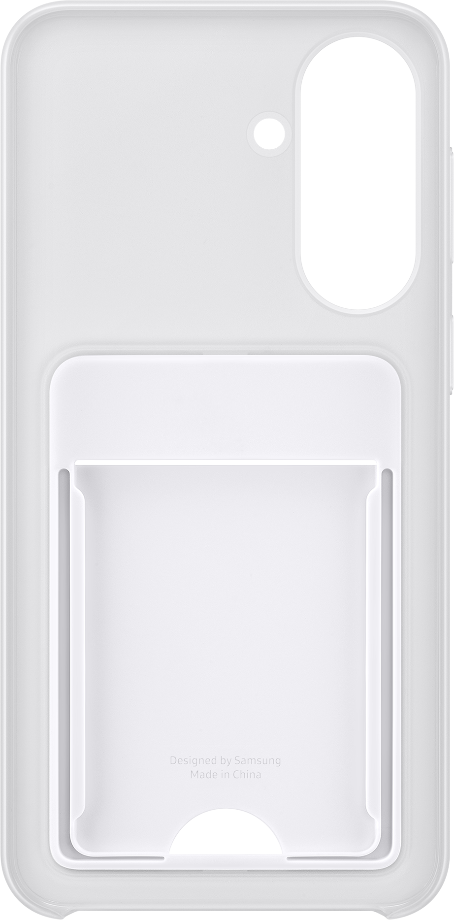 Coque de téléphone blanche avec fente pour carte et découpe caméra.