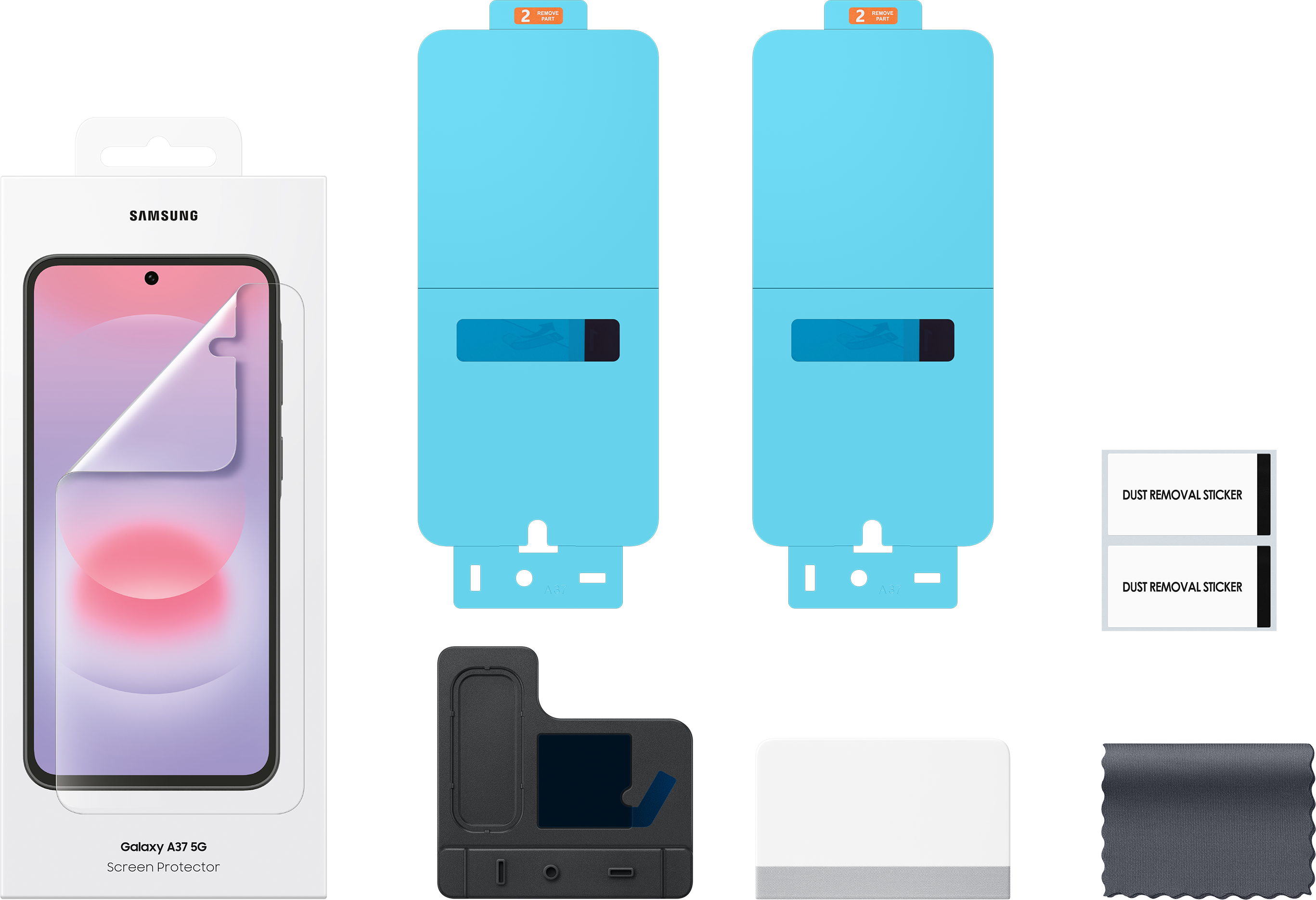 Kit di protezione schermo Samsung Galaxy A37 5G con accessori.