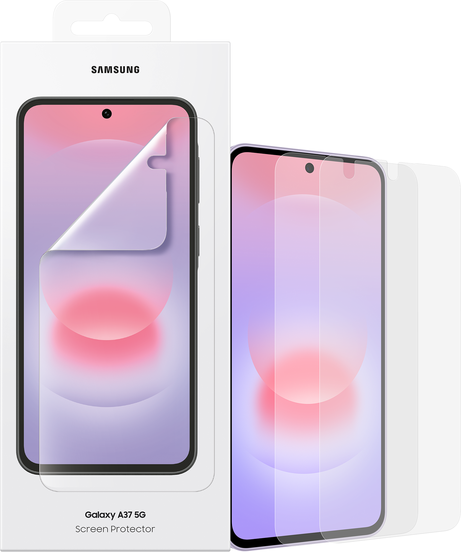 Confezione pellicola protettiva Samsung Galaxy A37 5G con due pellicole.