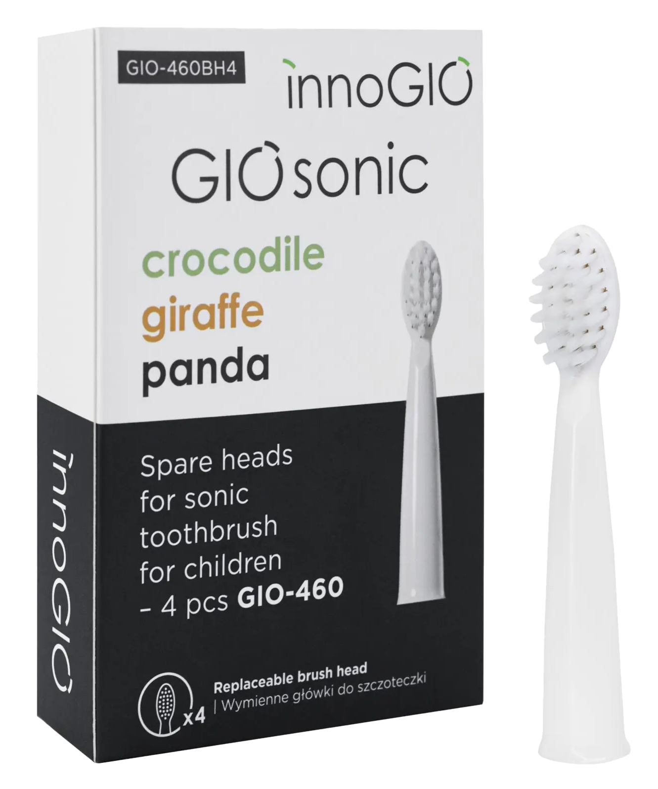 Opakowanie 4 sztuk wymiennych główek do dziecięcych szczoteczek sonicznych.