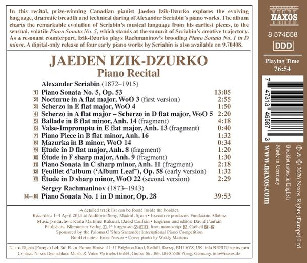 CD-Cover mit Trackliste für ein Klavierrezital von Jaeden Izik-Dzurko.
