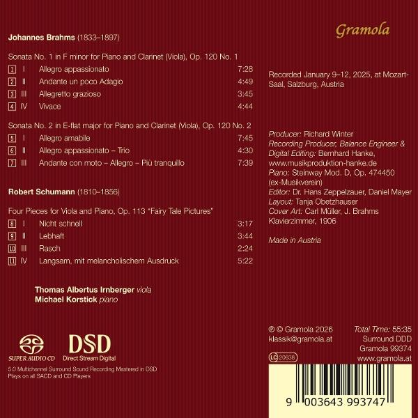 CD-Cover mit Werken von Brahms und Schumann, mit Titeln und Laufzeiten.