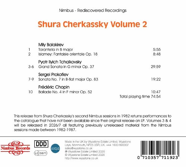 Album-Cover mit Werkliste: Shura Cherkassky Volume 2, Nimbus Records.