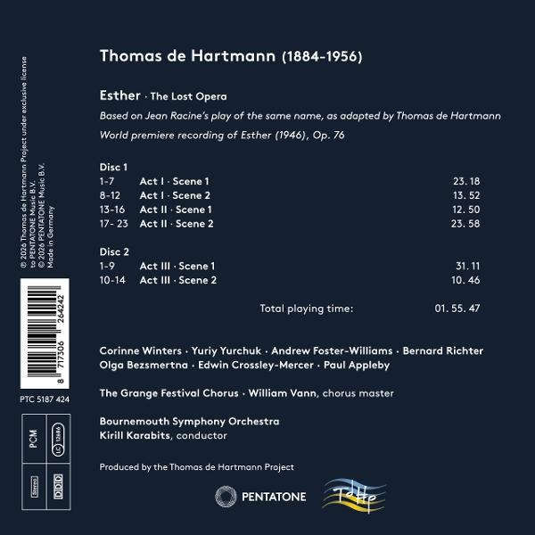 CD-Cover mit Titelliste, Namen und Logos für 'Esther. The Lost Opera'.