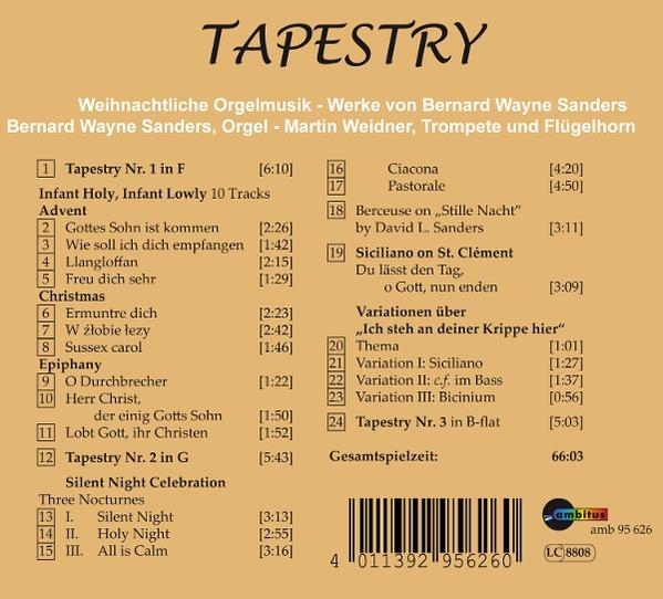 Cover einer CD mit Titelliste und Barcode. "TAPESTRY" ist oben zu sehen.