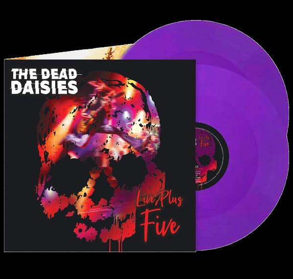 Lila Vinyl-Schallplatte mit einem Albumcover, das einen Totenkopf zeigt.