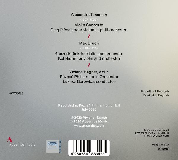 Album-Cover mit Titeln von Tansman und Bruch, Violine, Orchester & Dirigent.