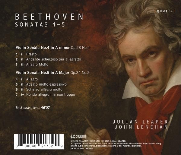 Beethovens Sonaten 4-5 mit Porträt von Beethoven und Werkdetails.
