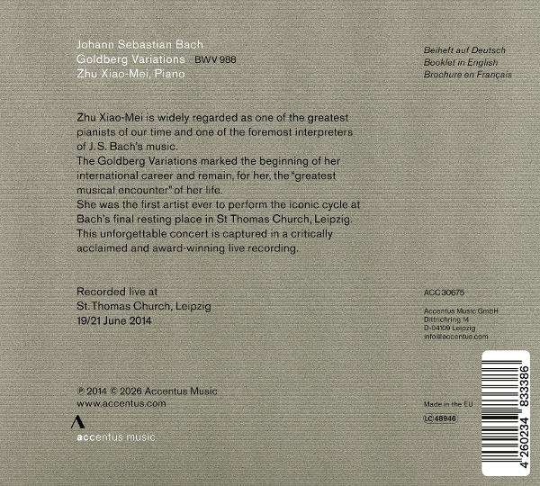 Klassik-CD-Cover: Bach, Goldberg Variationen, Pianistin Zhu Xiao-Mei, Leipzig 2014.