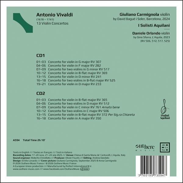 Albumcover mit Antonio Vivaldi, Giuliano Carmignola und I Solisti Aquilani.