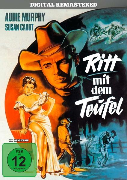 Ein Westernfilmplakat mit Audie Murphy und Susan Cabot, die Cowboys reiten.