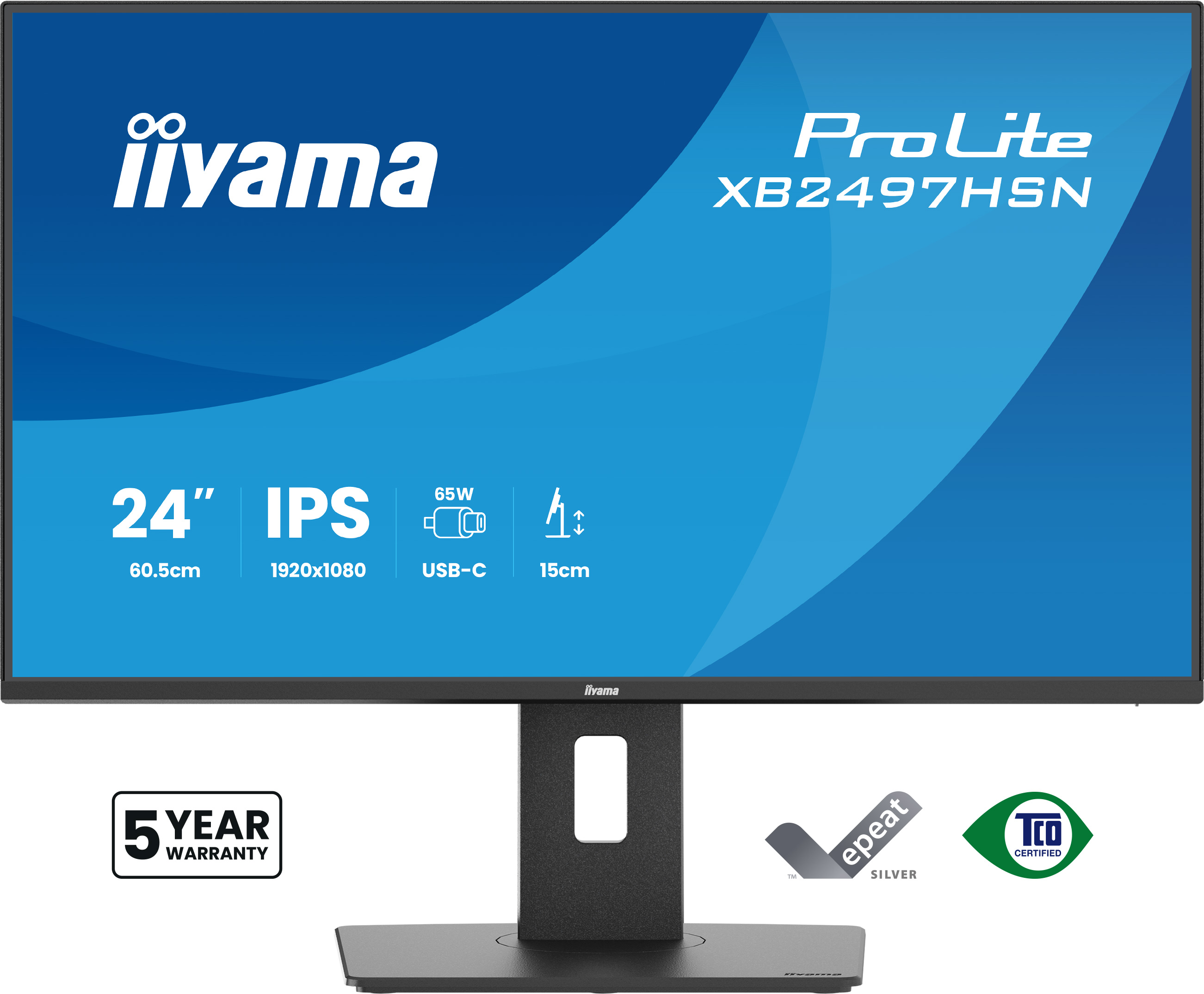 Monitor Iiyama ProLite XB2497HSN: 24" IPS, 1920x1080, USB-C, regulacja wys. 15cm.