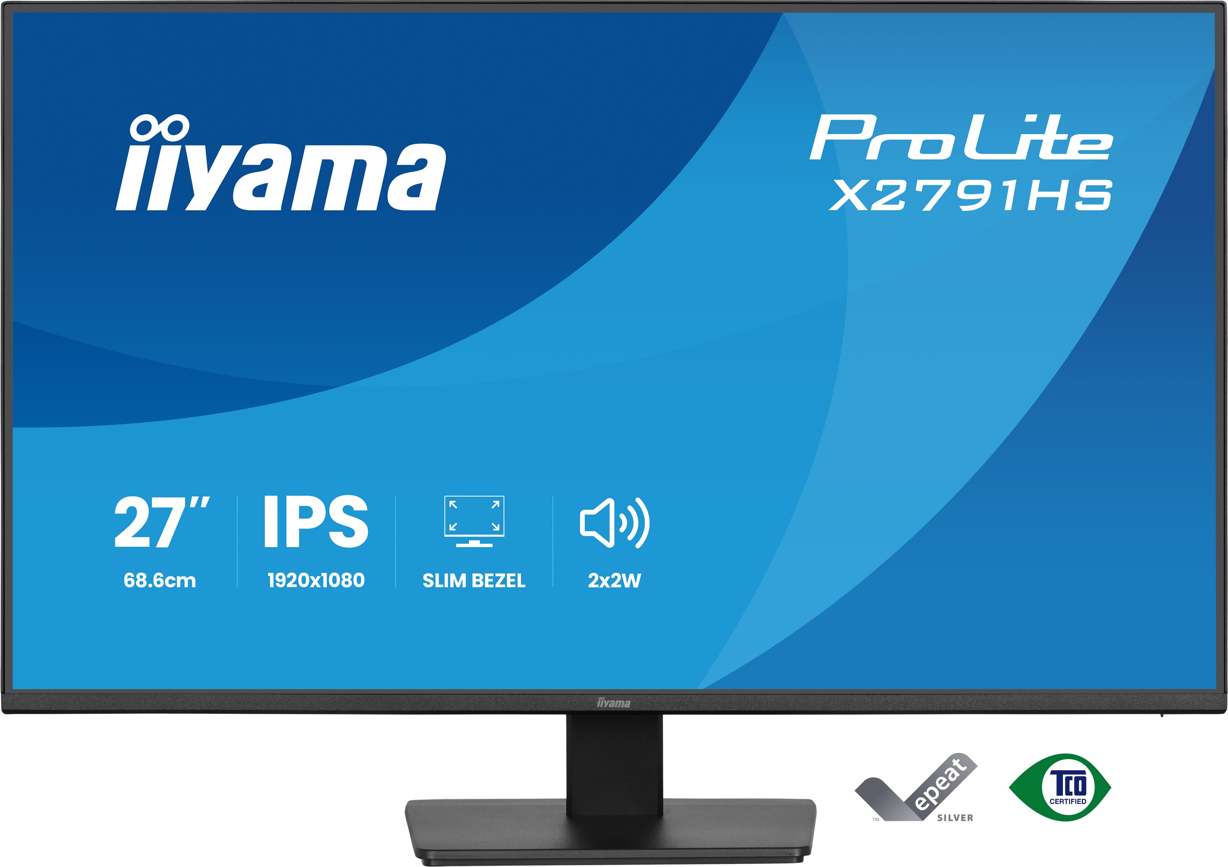 Monitor IPS 27 cali o rozdzielczości 1920x1080 z wąskimi ramkami.