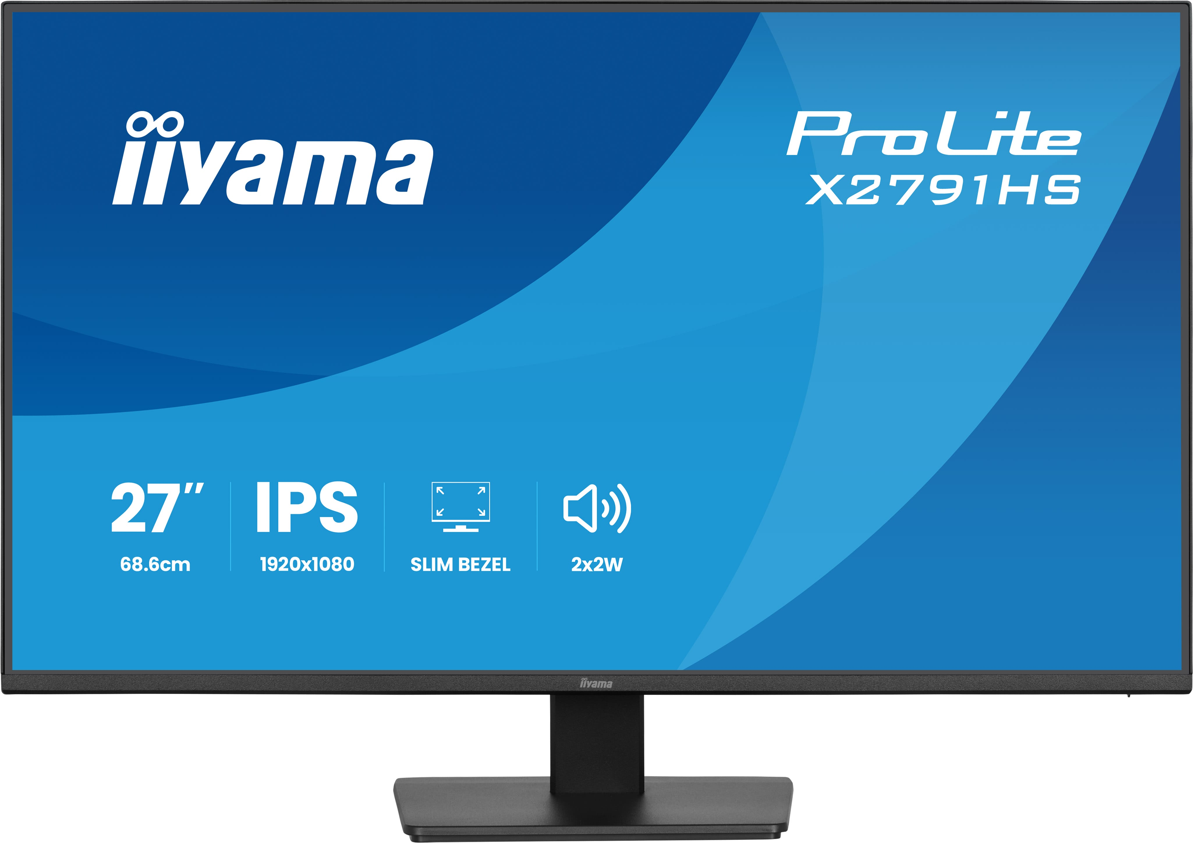 Monitor IPS 27 cali, rozdzielczość 1920x1080, smukła ramka, głośniki 2x2W.