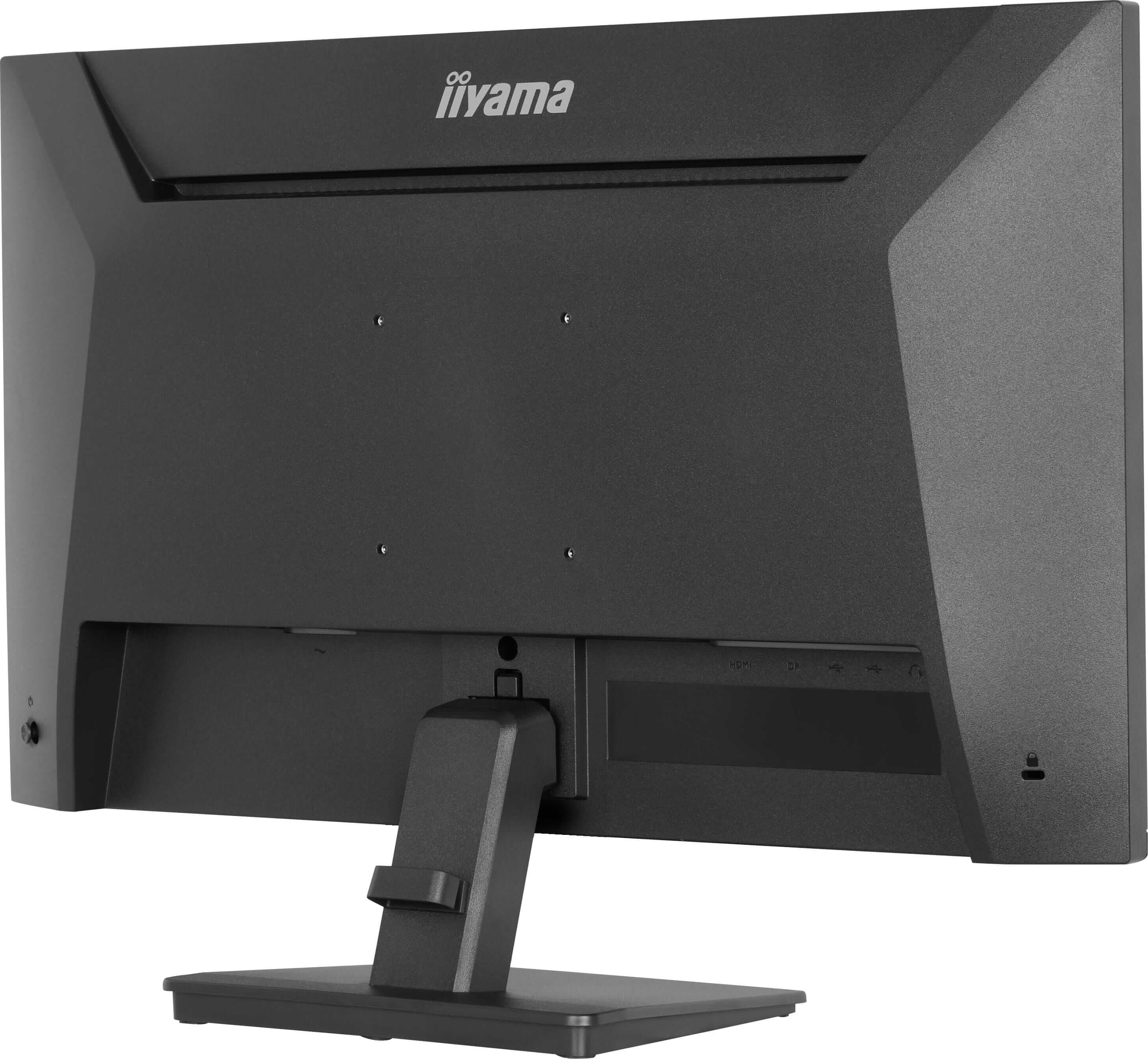 Rückseite eines schwarzen Monitors mit Iiyama-Logo und Anschlüssen.