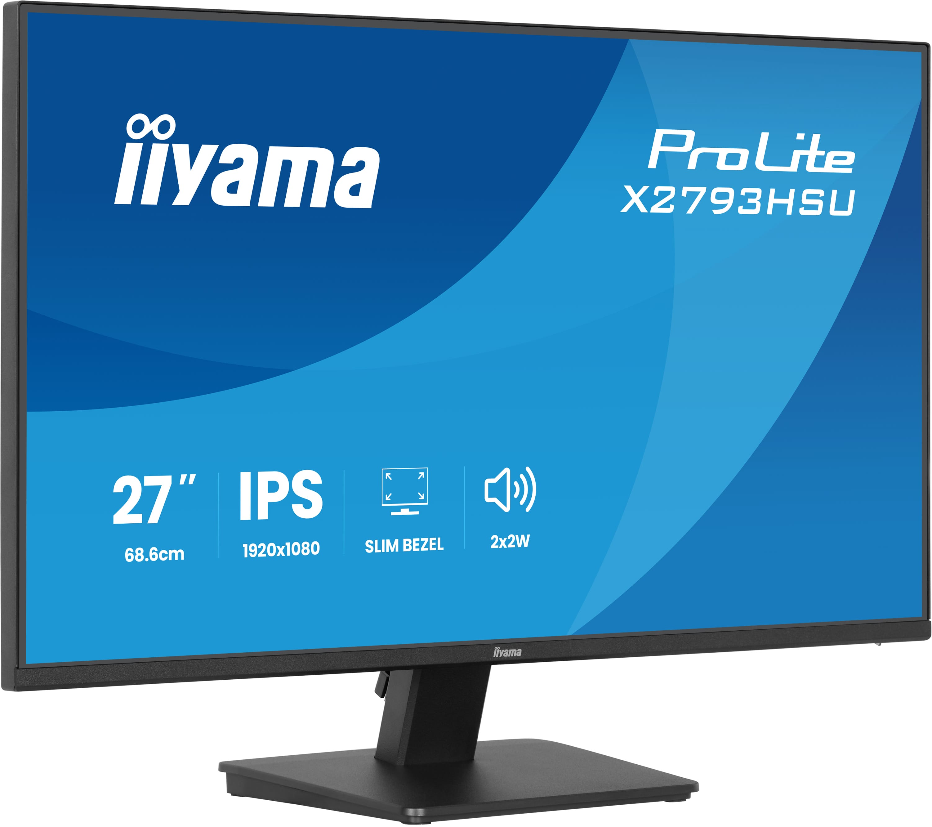 Ein silberner Iiyama ProLite Monitor mit 27 Zoll, IPS, 1920x1080 Auflösung.