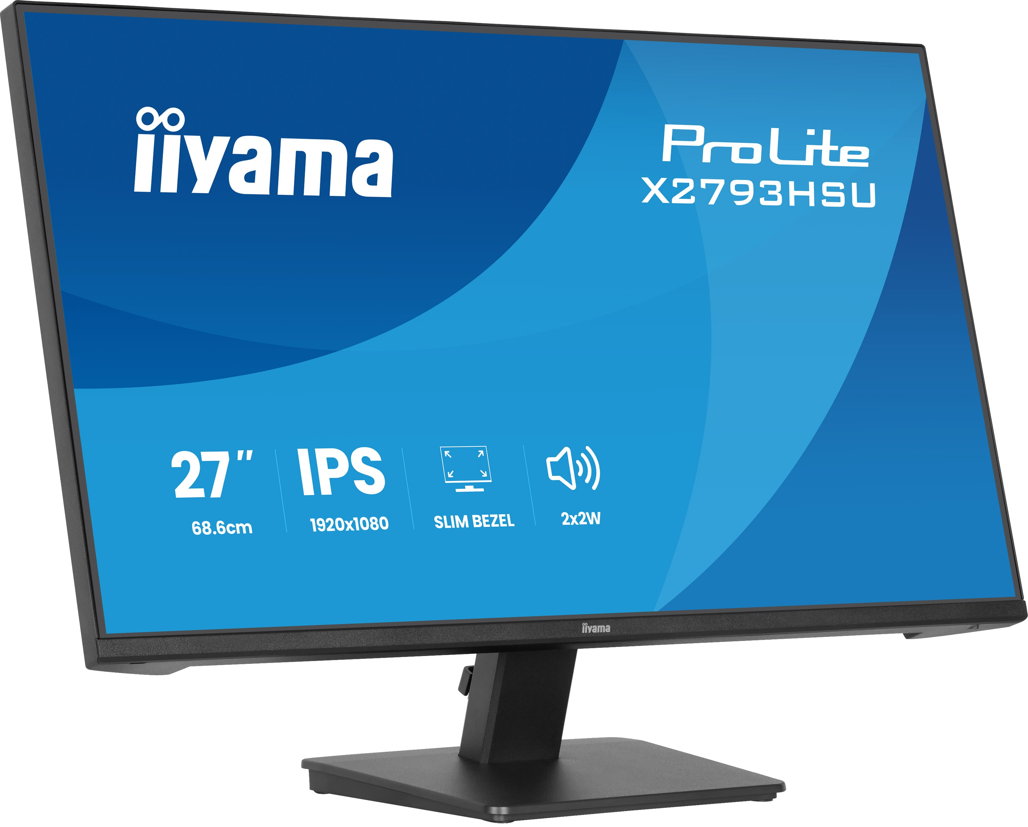 Ein schwarzer iiyama ProLite Monitor mit 27 Zoll, IPS-Panel und schlankem Rahmen.