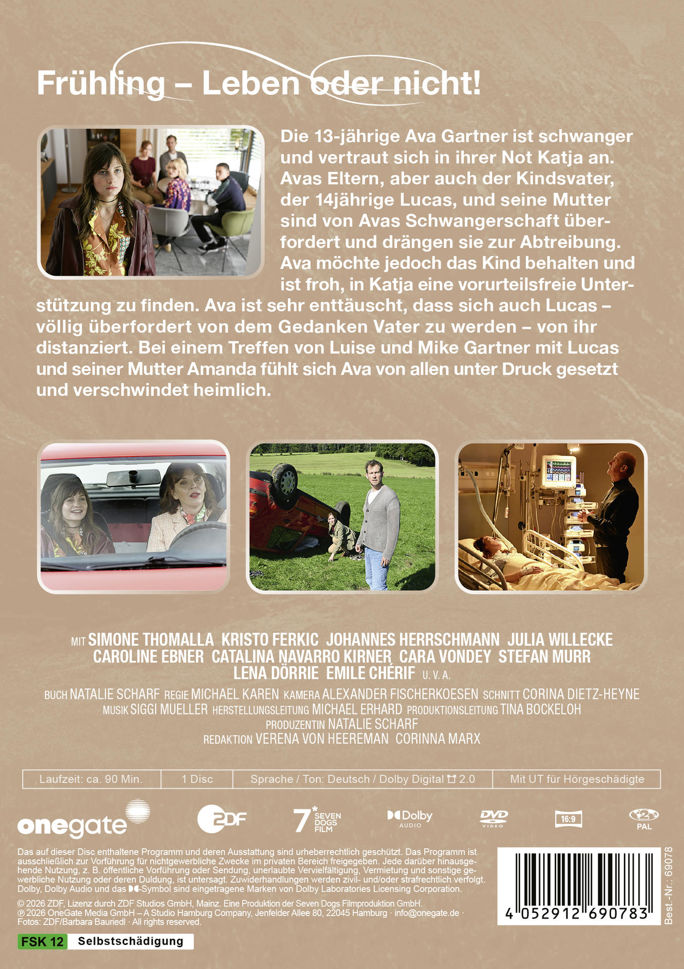 Ein Filmplakat mit drei Szenen: eine schwangere Teenagerin, ein Autounfall und ein Krankenhaus.