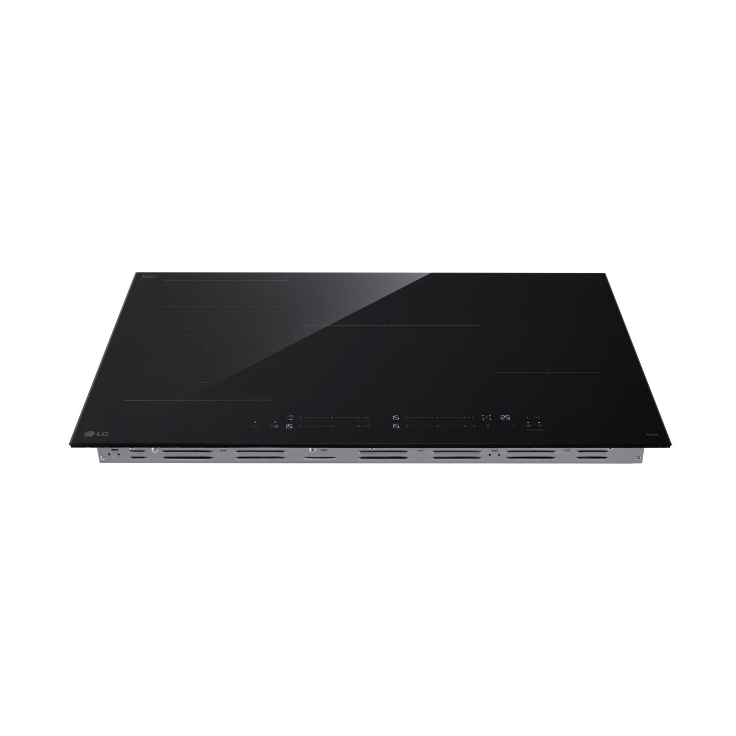 Piano cottura a induzione nero con comandi touch e logo LG.