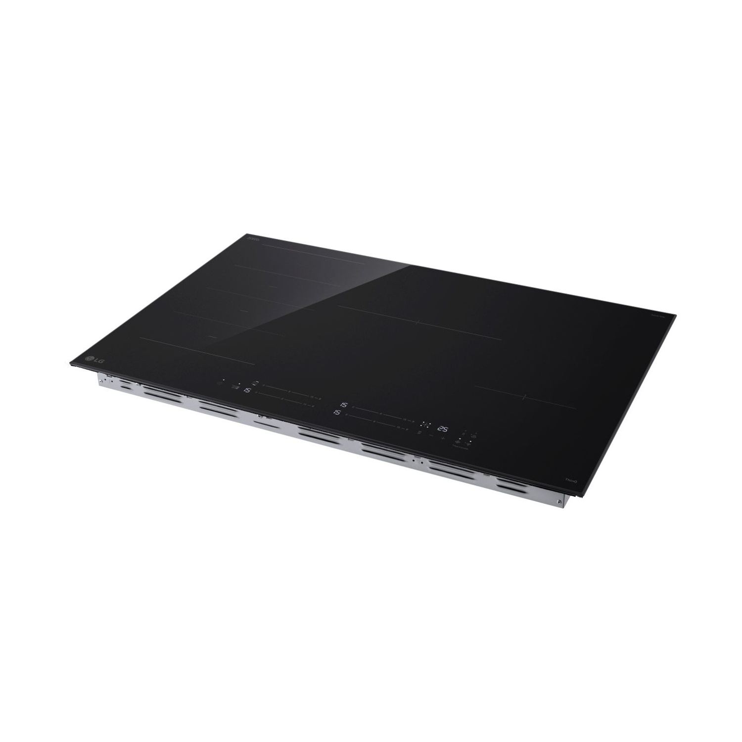 Piano cottura a induzione nero con comandi touch e logo LG.