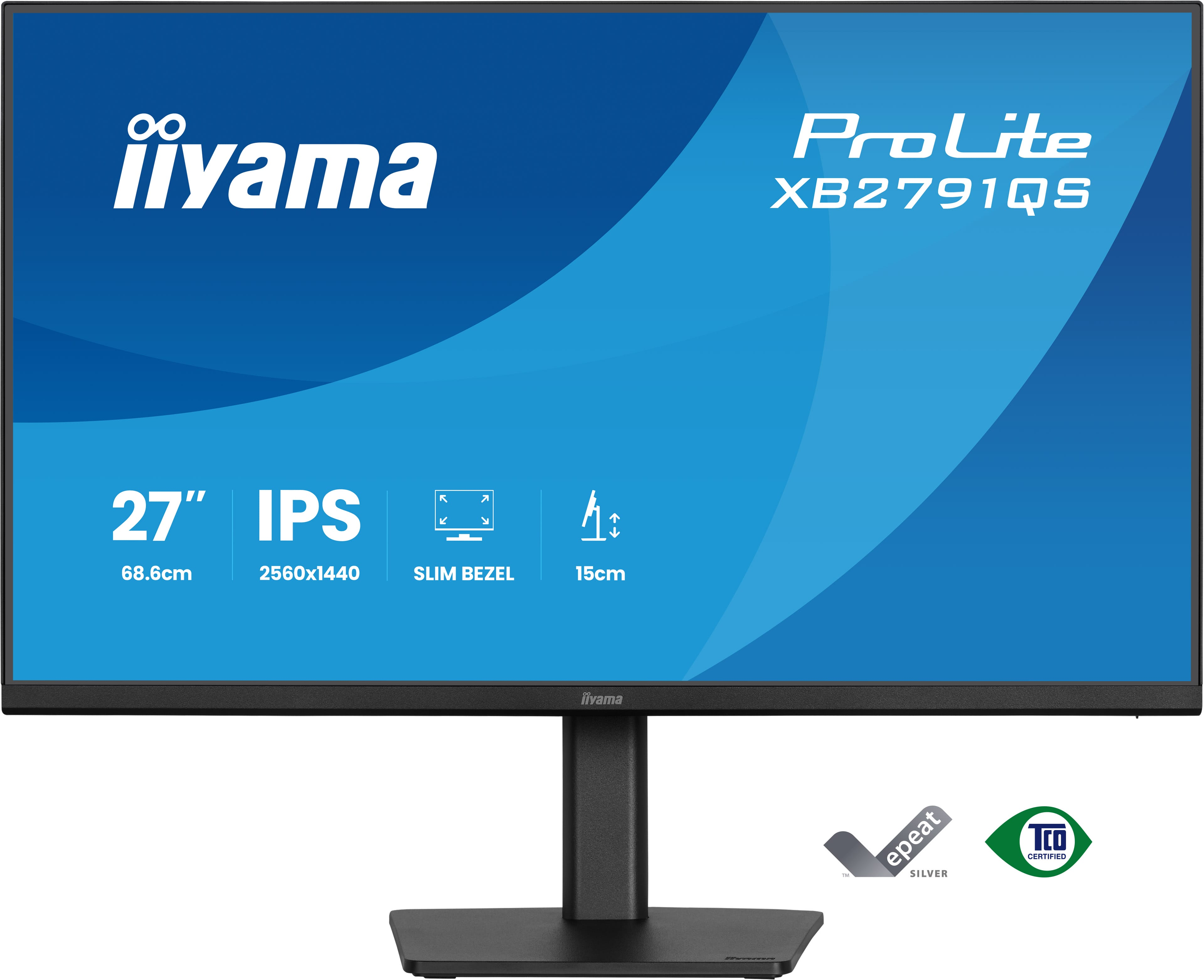 Monitor IPS 27" 2560x1440, wąska ramka, regulacja wysokości 15cm.