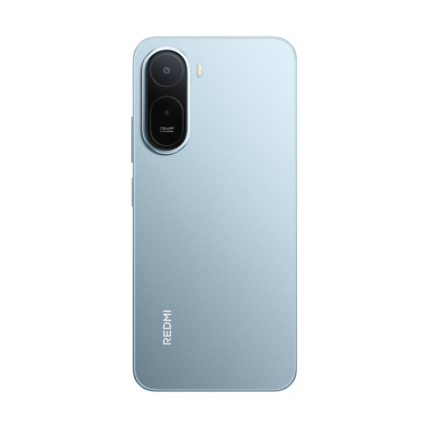 Uno smartphone azzurro con due fotocamere e marchio REDMI.