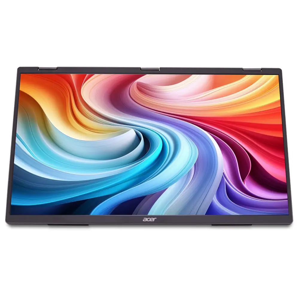 Ein Acer-Laptop mit einem bunten, wirbelnden Hintergrund auf dem Bildschirm.