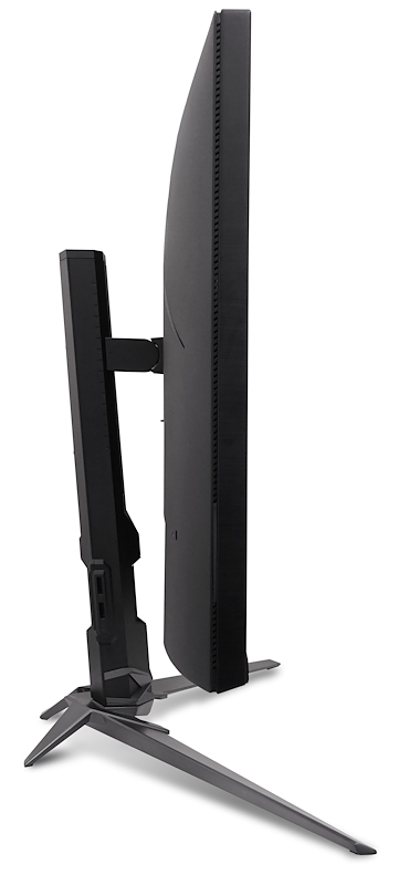 Egy fekete számítógép monitor elegáns állvánnyal, oldalról nézve.