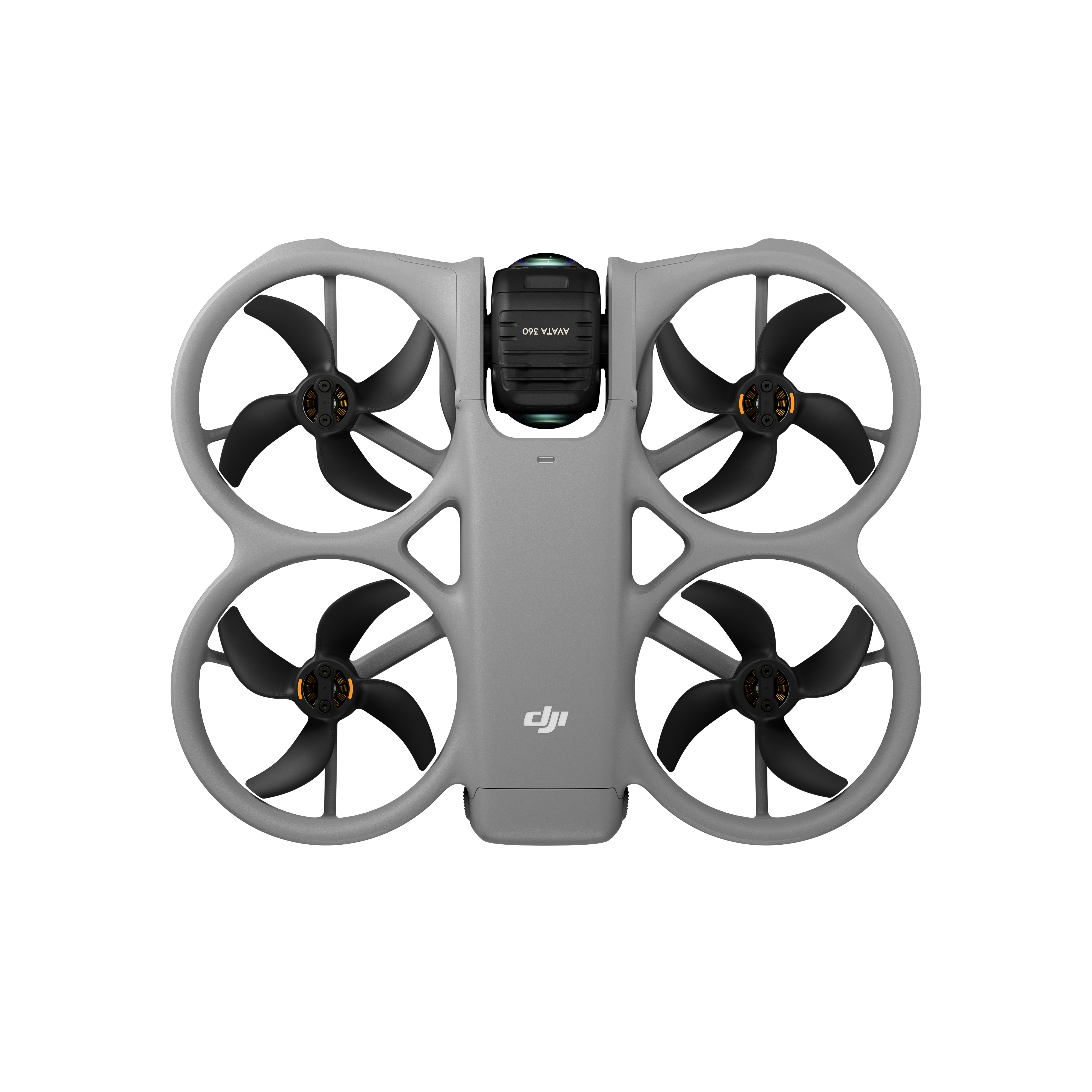 Ein graues DJI Avata Drohnenmodell mit vier schwarzen Propellern.