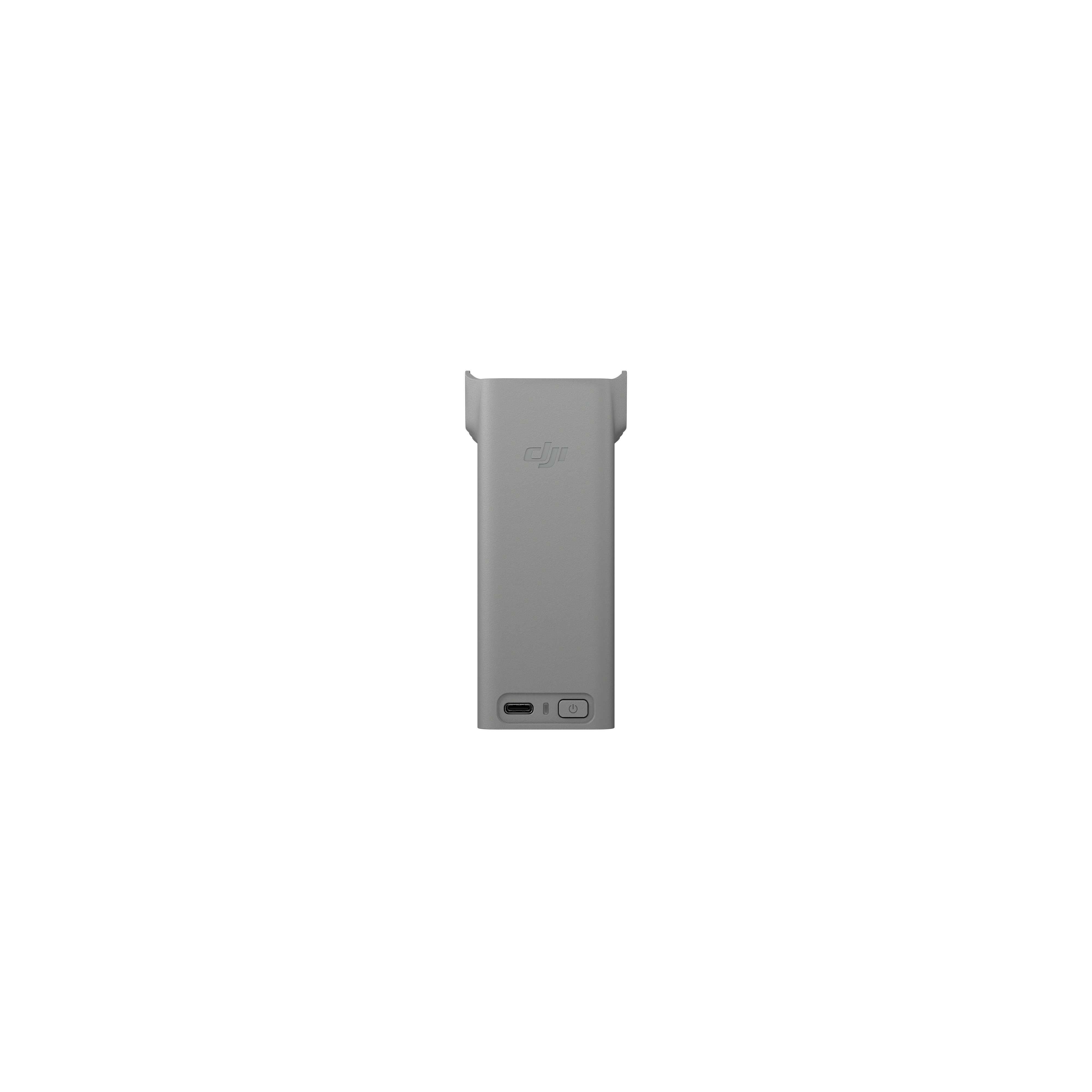 Grauer Akku mit DJI-Logo und USB-C-Anschluss.