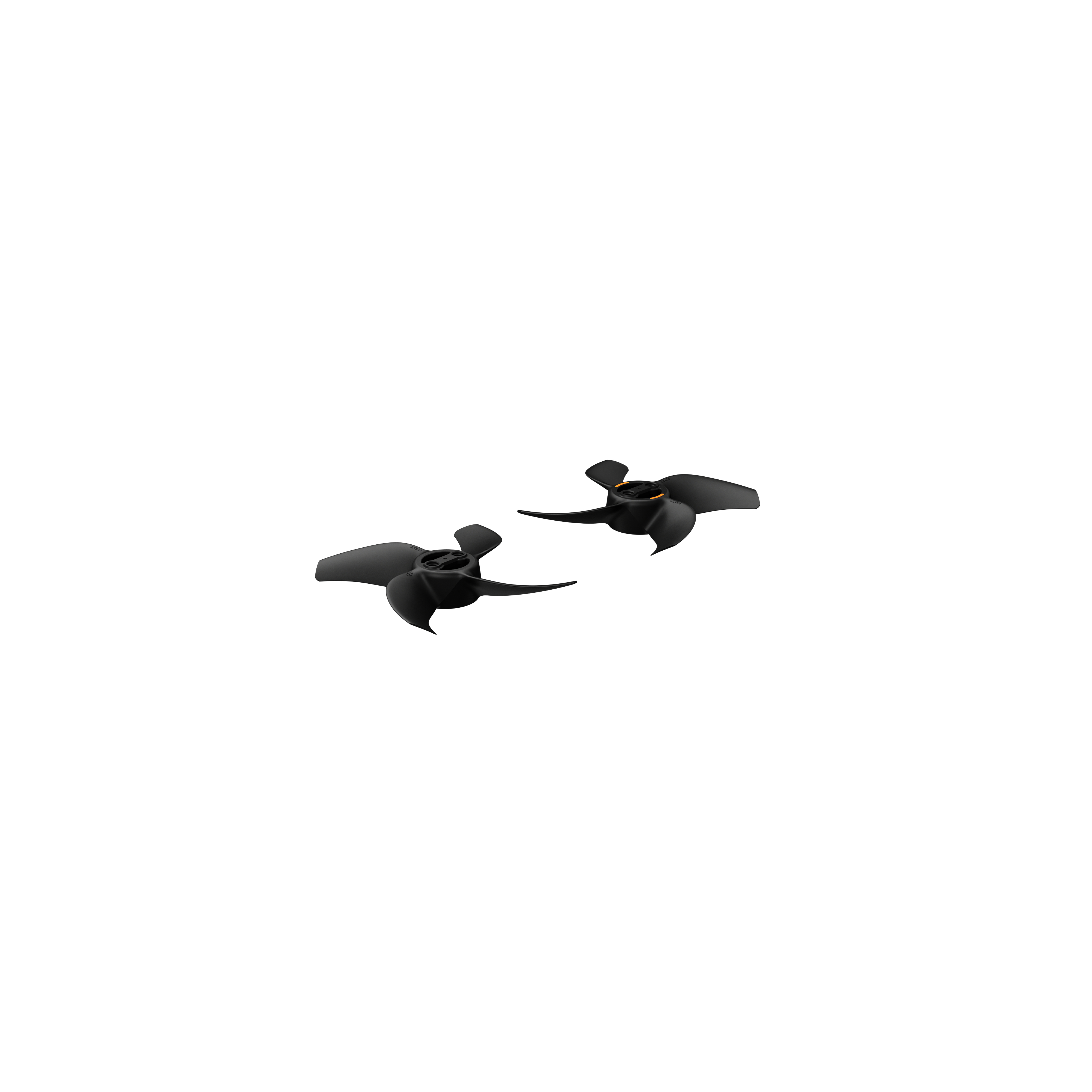 Zwei schwarze Propeller mit drei Blättern auf weißem Hintergrund.
