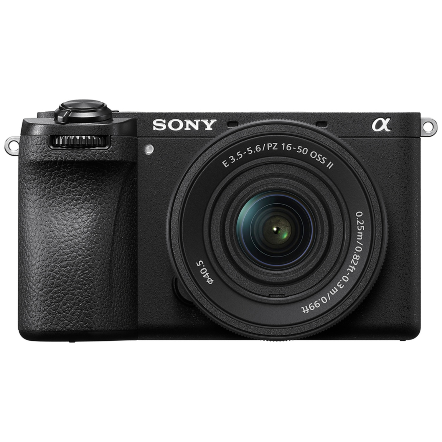 A black Sony camera with a lens is shown against a white background.