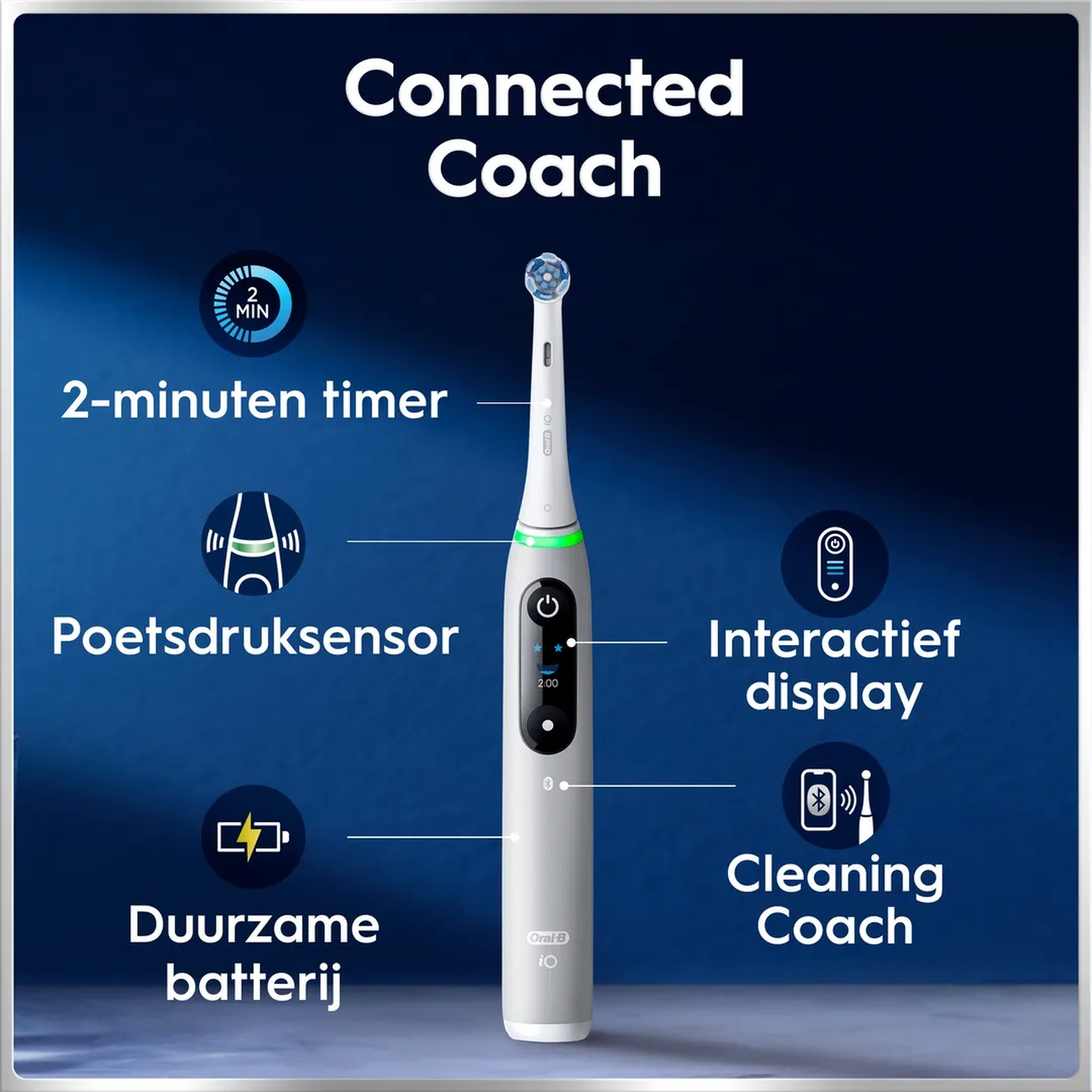 Brosse à dents électrique avec minuteur de 2 min, capteur de pression et écran.