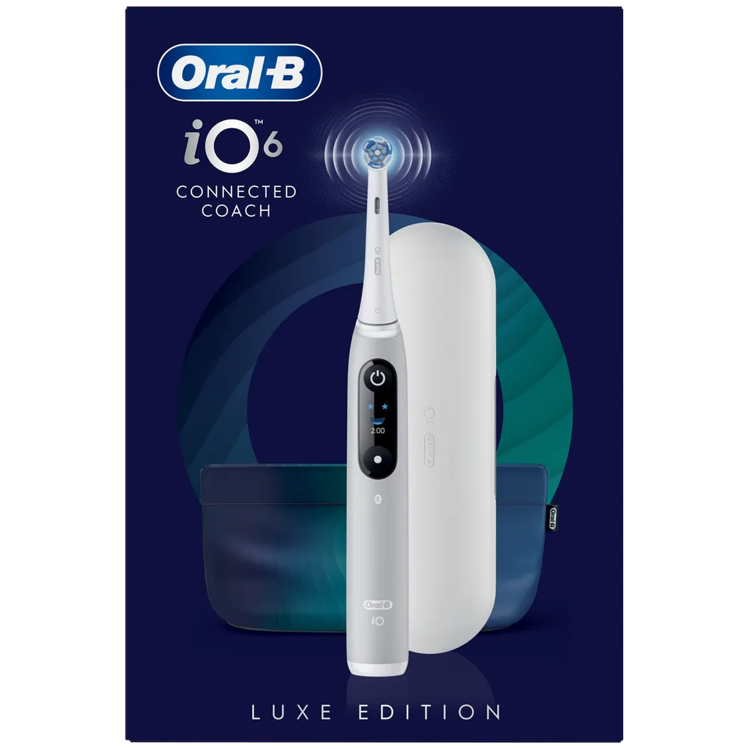 Brosse à dents électrique Oral-B iO6, édition Luxe, avec chargeur et étui.