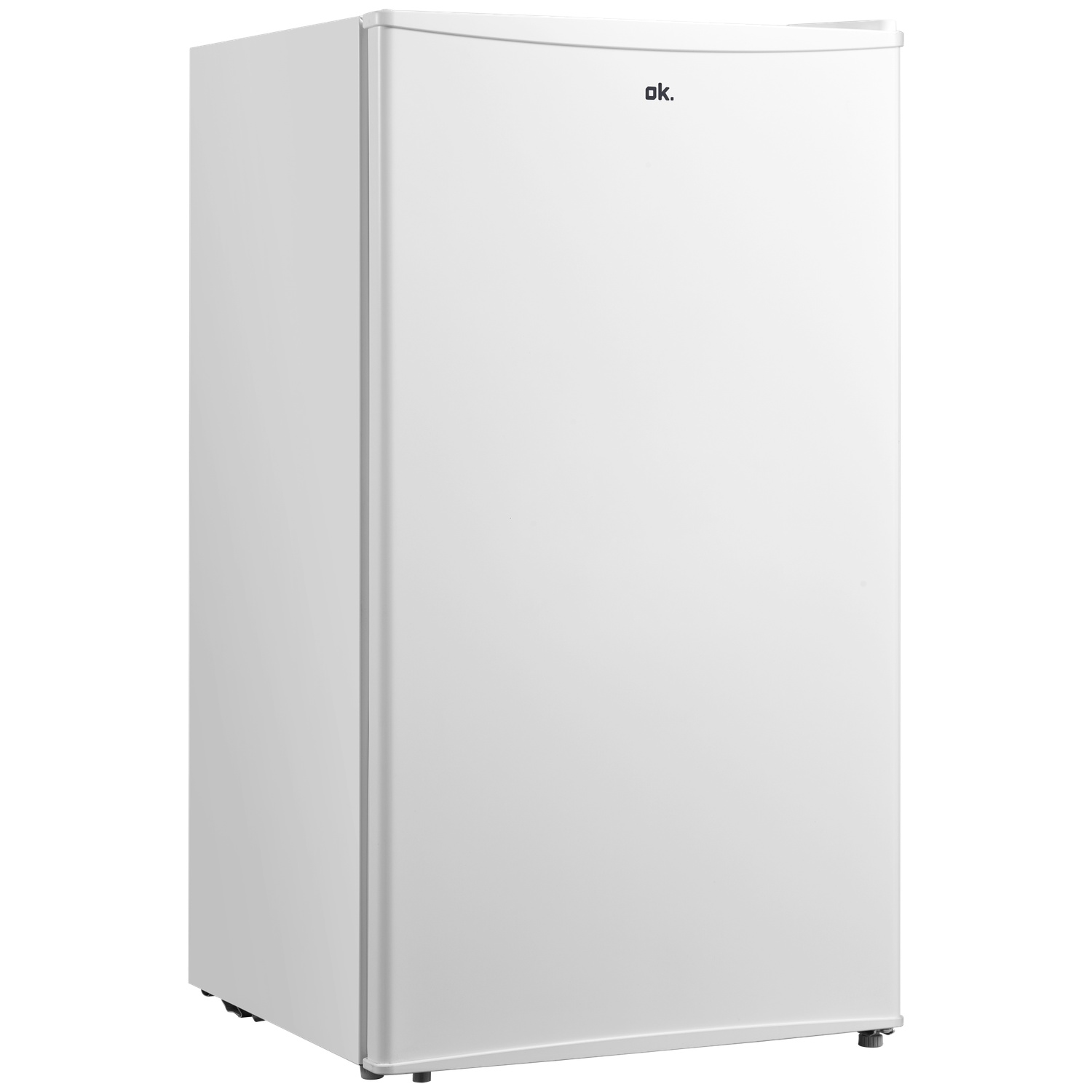 A white compact refrigerator with the ok. logo at the top.